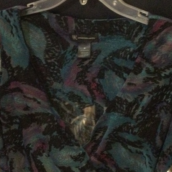 Nice Turquoise, purple and black  pattern blouse - Picture 3 of 5